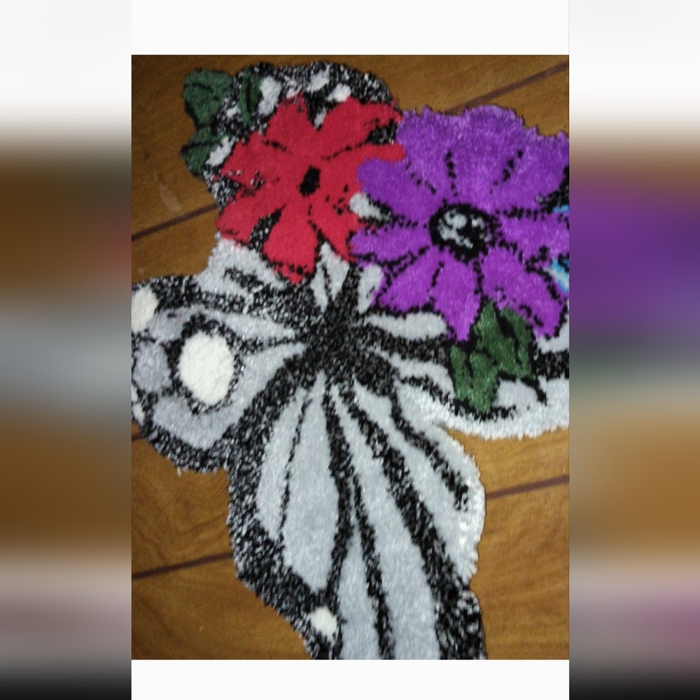 Colorful Butterfly and Flowers Rug - Picture 2 of 2